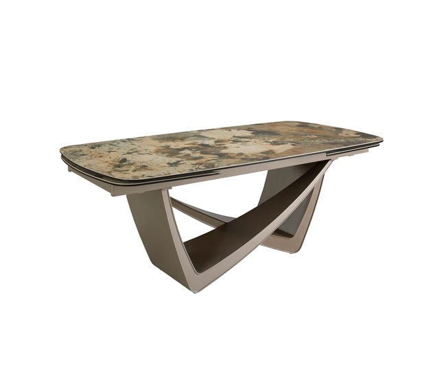 ANGEL CERDA Mesa de jantar oval extensível barril oval mármore porcelana e aço metálico taupe 300x100 Castanho