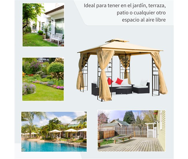 Pérgola de Exterior Aço e Poliéster Outsunny 300x300 Bege