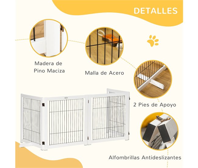 Barreira de Segurança para Cães Madeira de Pinho e Aço PawHut Branco