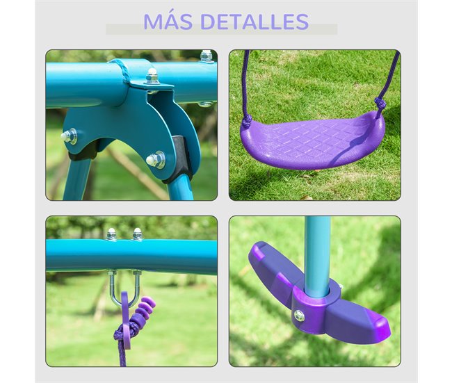 Conjunto de Baloiços de Jardim Metal e PE Outsunny Roxo