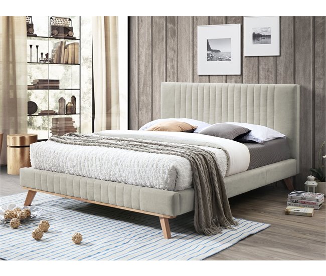 Beliani Cama com estrado Chenille TALENCE 198x218 Bege