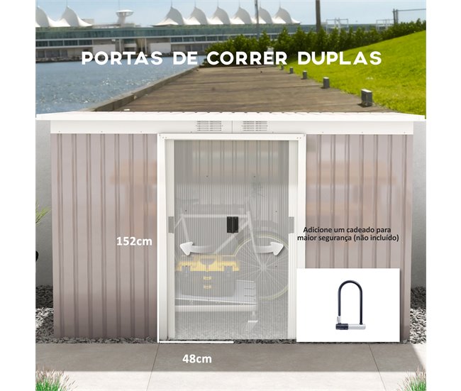 Abrigo de Jardim Aço Galvanizado e PP Outsunny Cinza