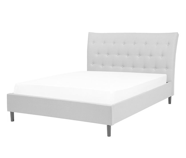 Beliani Cama com estrado Poliéster SAVERNE 157x228 Cinza Claro