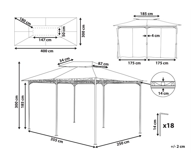 Beliani Pérgola de Jardim COLOS 400x300 Bege