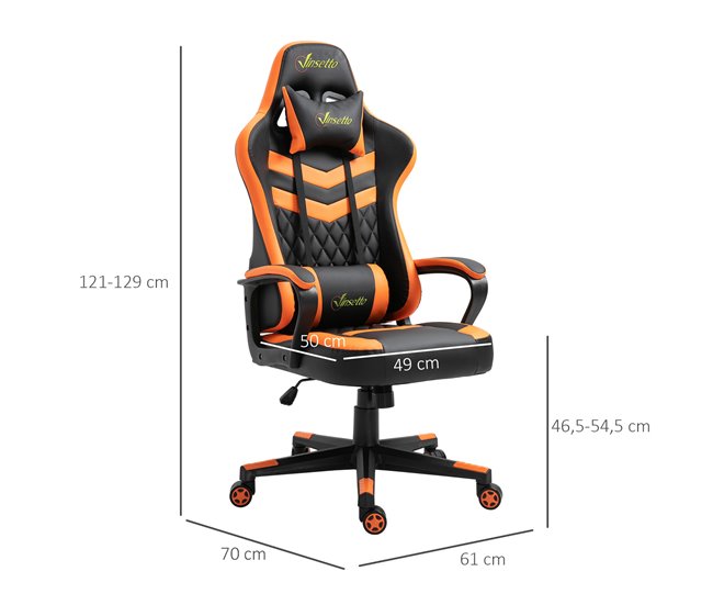 Cadeira Gaming Esponja, ABS, PVC Vinsetto Laranja