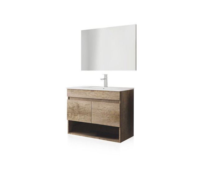 Armário de casa de banho com espelho Thai 2 portas 80 Madeira