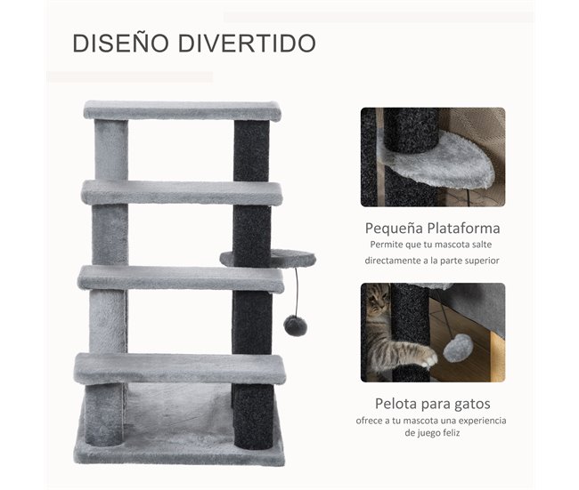 Escada para Gatos Aglomerado de Madeira, Poliéster e Feltro Cinza