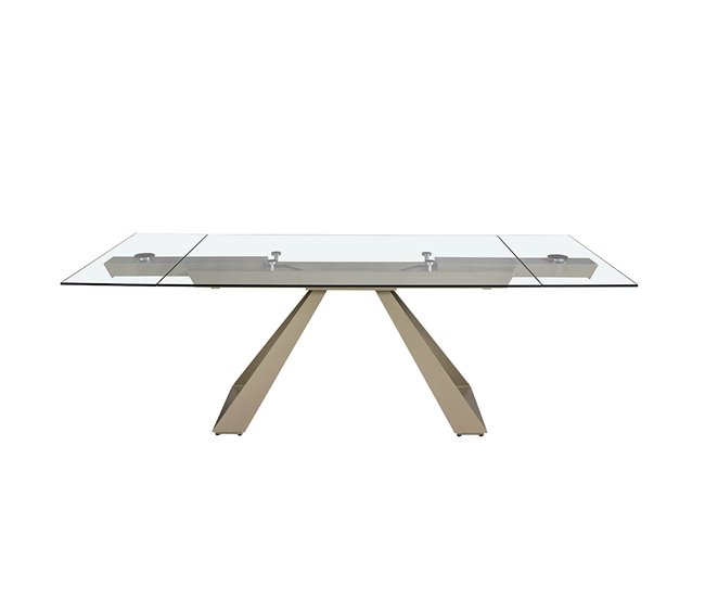 ANGEL CERDA Mesa de jantar extensível retangular em vidro temperado e aço cinzento taupe 240x100 Transparente