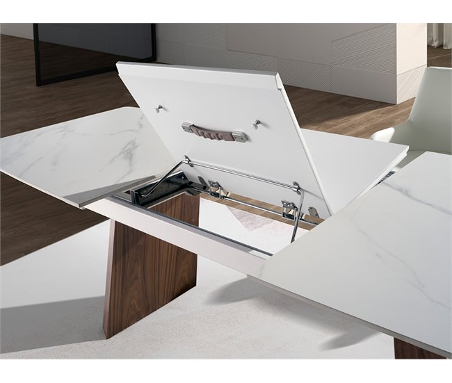 ANGEL CERDA Mesa de jantar extensível barril oval mármore porcelânico e nogueira 230x90 Nogal