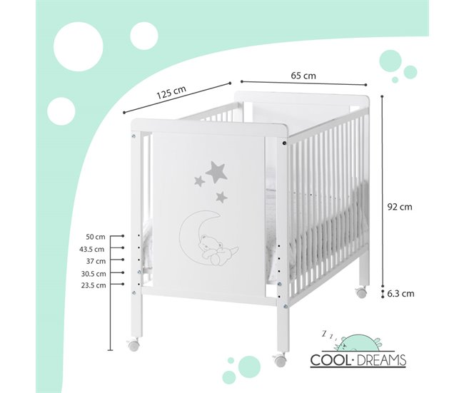 Berço co-leito Indi + colchão Morpheus + Base e tampo + 4 rodas Branco