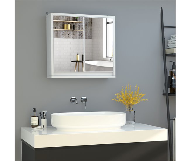 Armário de Casa de Banho Melamina de Madeira, MDF e Vidro HOMCOM 48 Branco