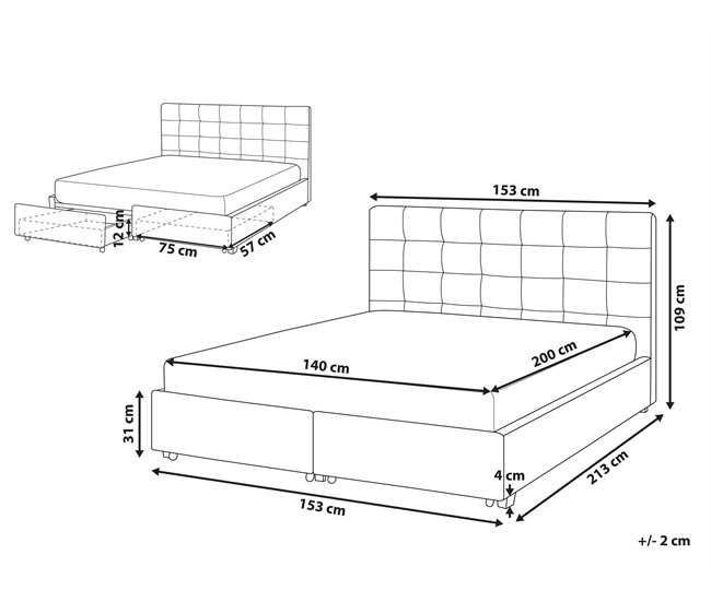 Beliani Cama com armazenamento Poliéster ROCHELLE 153x213 Cinza Escuro