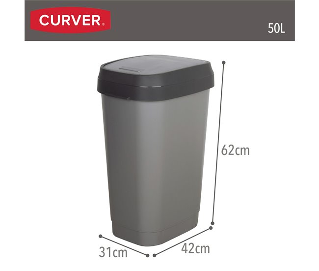 Curver Caixote do lixo com tampa basculante Dual Swing 50L Cinza