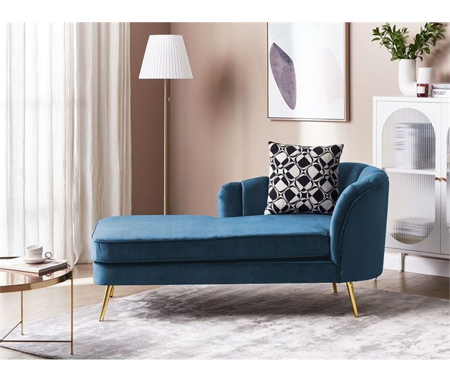 Beliani Chaise longue à direita Veludo ALLIER Azul Marino