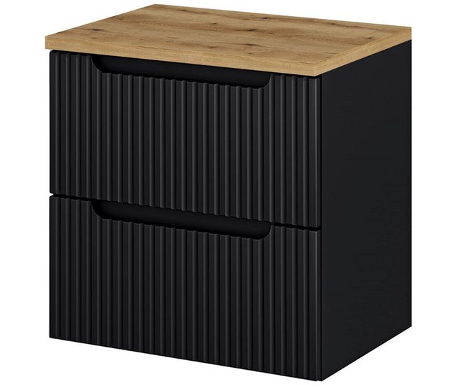 Móvel de casa de banho para lavatório Newport com 2 gavetas MDF 60 Preto/ Madeira