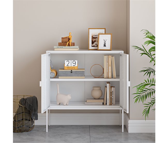 Aparador Castelli com 2 portas de aço perfuradas Branco