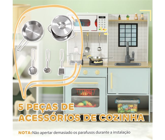 Cozinha de Brinquedo MDF, Aço Inoxidável e PP AIYAPLAY Azul