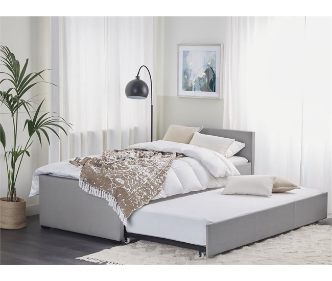 Beliani Cama com estrado Poliéster MARMANDE 96x214 Azul Marino