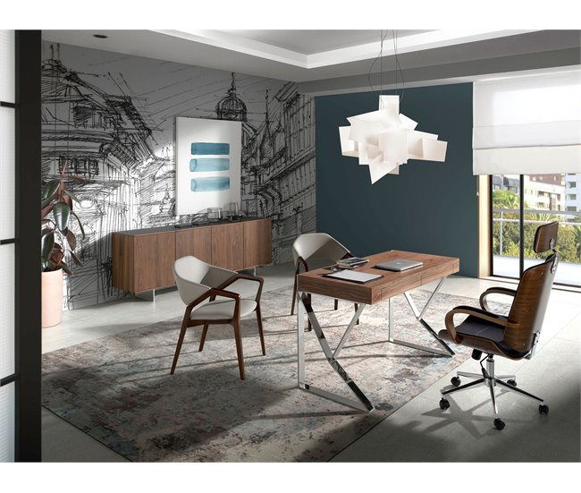 ANGEL CERDA Secretária em nogueira e aço cromado Nogal