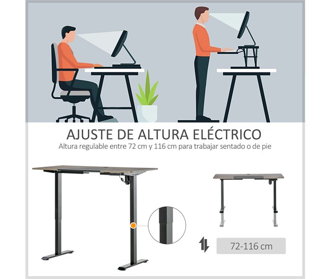 Secretária Elétrica de Pé Metal, Melamina de Madeira Vinsetto 140x70 Preto