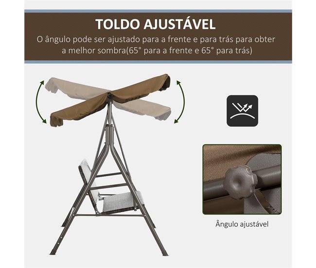 Baloiço de Jardim 3 Lugares Aço, Vime PE e Poliéster Outsunny Castanho