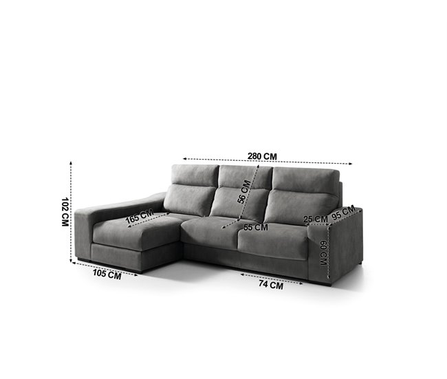 Chaise longue 3 lugares com 3 puffs FULL Antracite