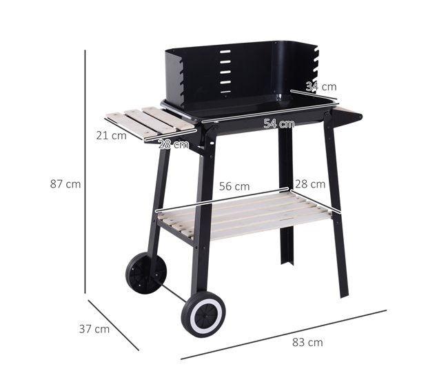 Barbecue a Carvão Metal e Porcelana Outsunny Preto