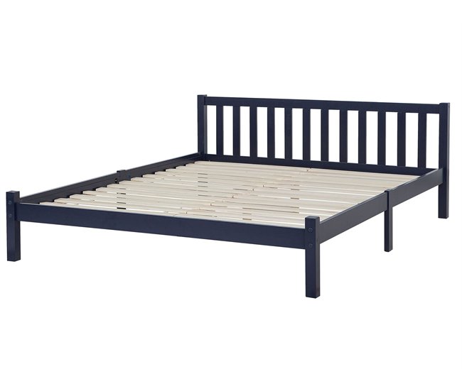 Beliani Cama com estrado Pinho FLORAC 167x208 Azul Marino