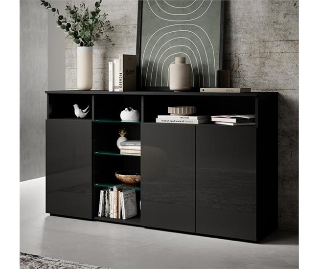 Aparador Sala de estar e jantar 3 portas LED Luke A1 150 Preto