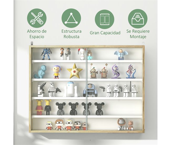 Vitrine de Parede Melamina de Madeira e Vidro HOMCOM Castanho