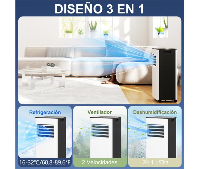 Ar Condicionado Portátil Plástico ABS, Aço e Alumínio HOMCOM Branco