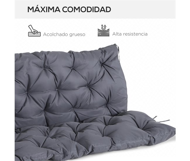 Almofada para Banco com Encosto Poliéster e Algodão Outsunny 150x98 Cinza
