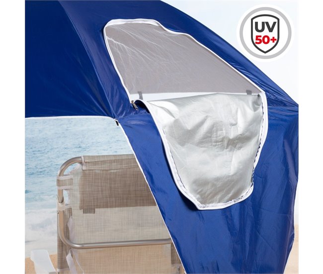 Aktive Guarda-sol e quebra-vento azul UV50 c/chaminé de vento, janelas e cobertura Azul