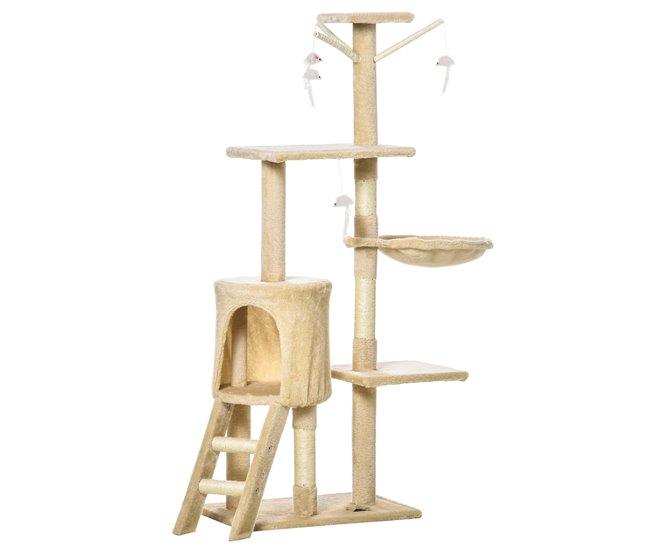 Arranhador para Gatos Aglomerado, Pelúcia e Corda de Sisal PawHut Bege