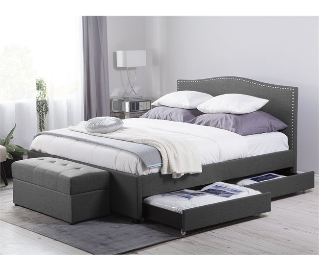 Beliani Cama com estrado Poliéster MONTPELLIER 167x213 Cinza Escuro