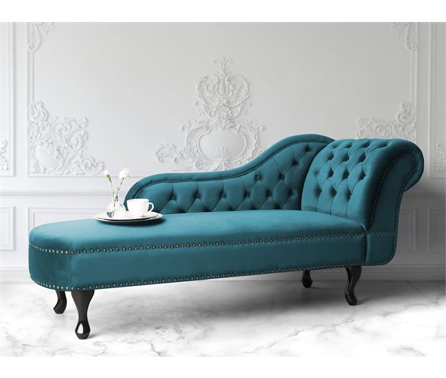 Beliani Chaise longue versão à direita Veludo NIMES Azul/ Verde
