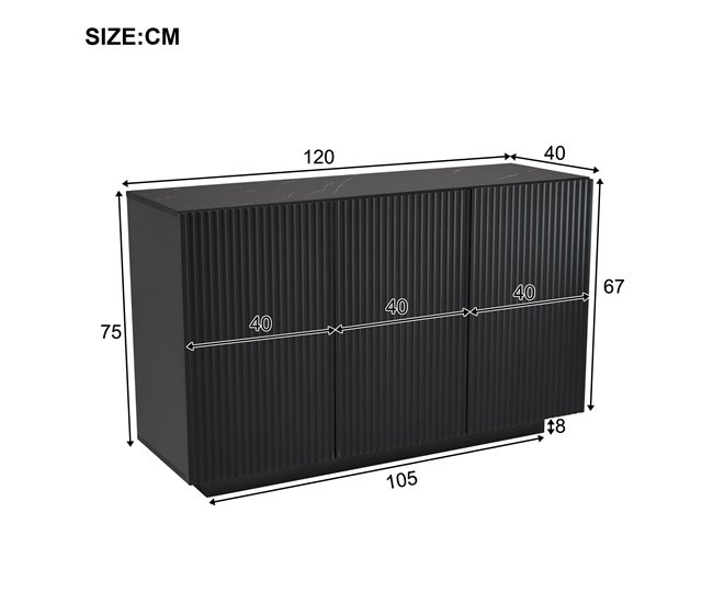 Aparador de mdf com 3 portas Preto