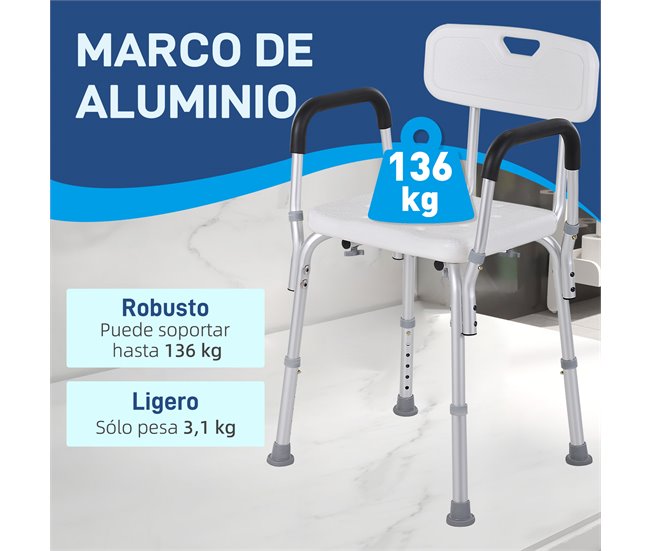 Cadeira para Duche Liga de Alumínio e PE HOMCOM Branco