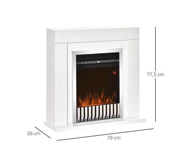 Lareira Elétrica Aço, Vidro Temperado, MDF HOMCOM Branco