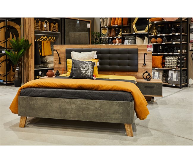 Conjunto cama com cabeceira e 2 mesinhas RICCIANO Carvalho