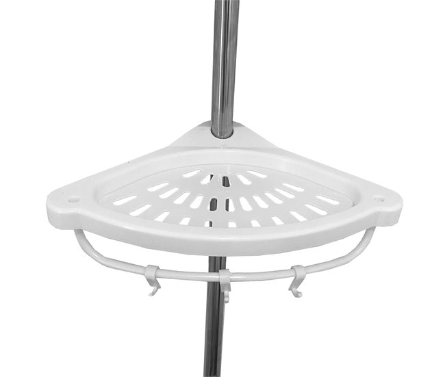 Prateleira telescópica de banheiro – 4 prateleiras ajustáveis com ganchos Branco