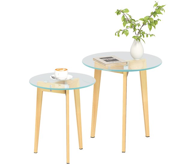 Mesas de Apoio Vidro temperado e Aço HOMCOM, casa - mesas Transparente