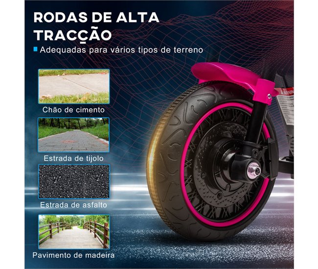 Motocicleta Elétrica Infantil PP, Metal HOMCOM Rosa