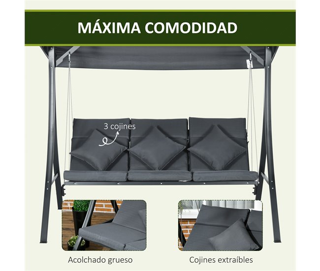Baloiço de Exterior Poliéster e Aço Outsunny Cinza
