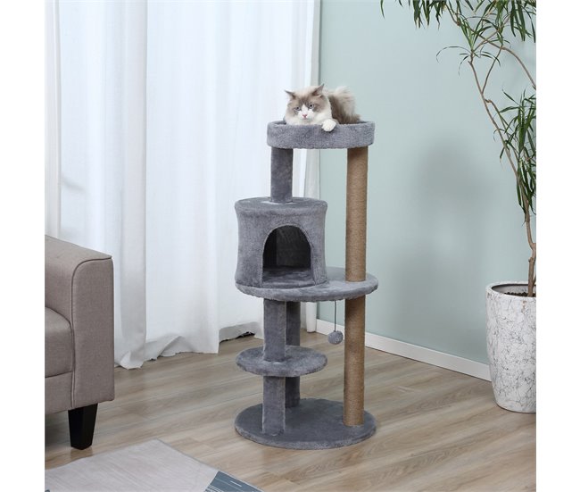 Arranhador para Gatos Aglomerado de Madeira, Pelúcia e Sisal Cinza