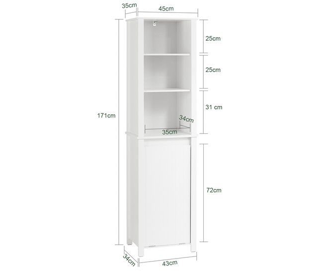 Armário alto de banho com 3 prateleiras e 1 cesto BZR102-W SoBuy Branco
