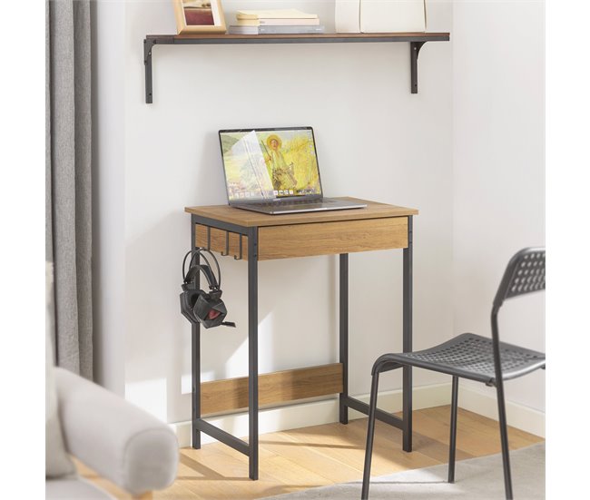 Mesa de escritório com 1 gaveta e 3 ganchos FWT43-N SoBuy Natural
