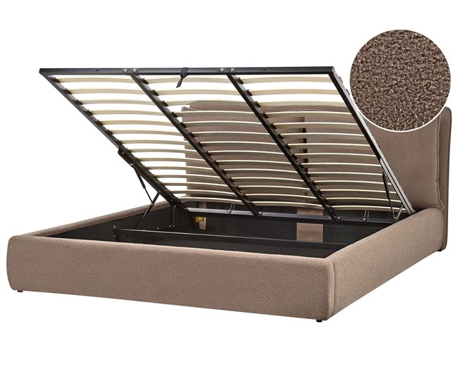 Beliani Cama baú Bouclé BAJONNA 204x235 Cinza
