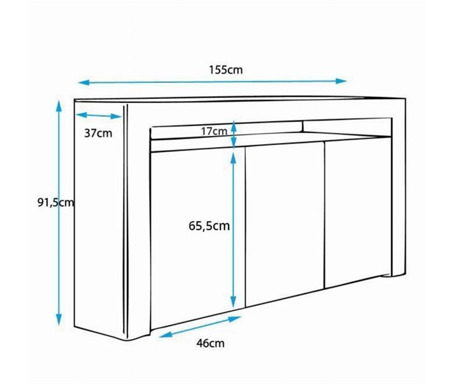 Aparador Sala de estar e jantar 3 portas LED Aker 155 Preto