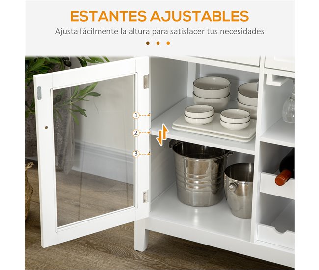 Aparador de Cozinha MDF, Madeira de Melamina e Vidro HOMCOM 120 Branco